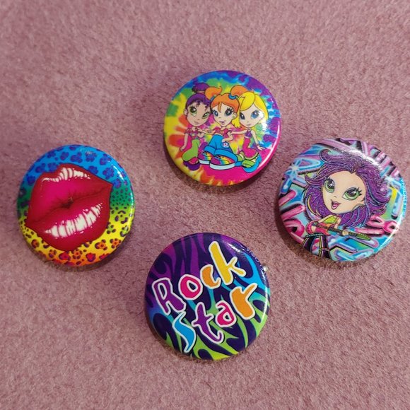 LISA FRANK VITAGE 90s HOT TOPIC METAL BUTTONS SET OF 5 - Picture 7 of 12